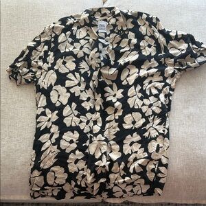 Zara Black and Cream Floral Blouse